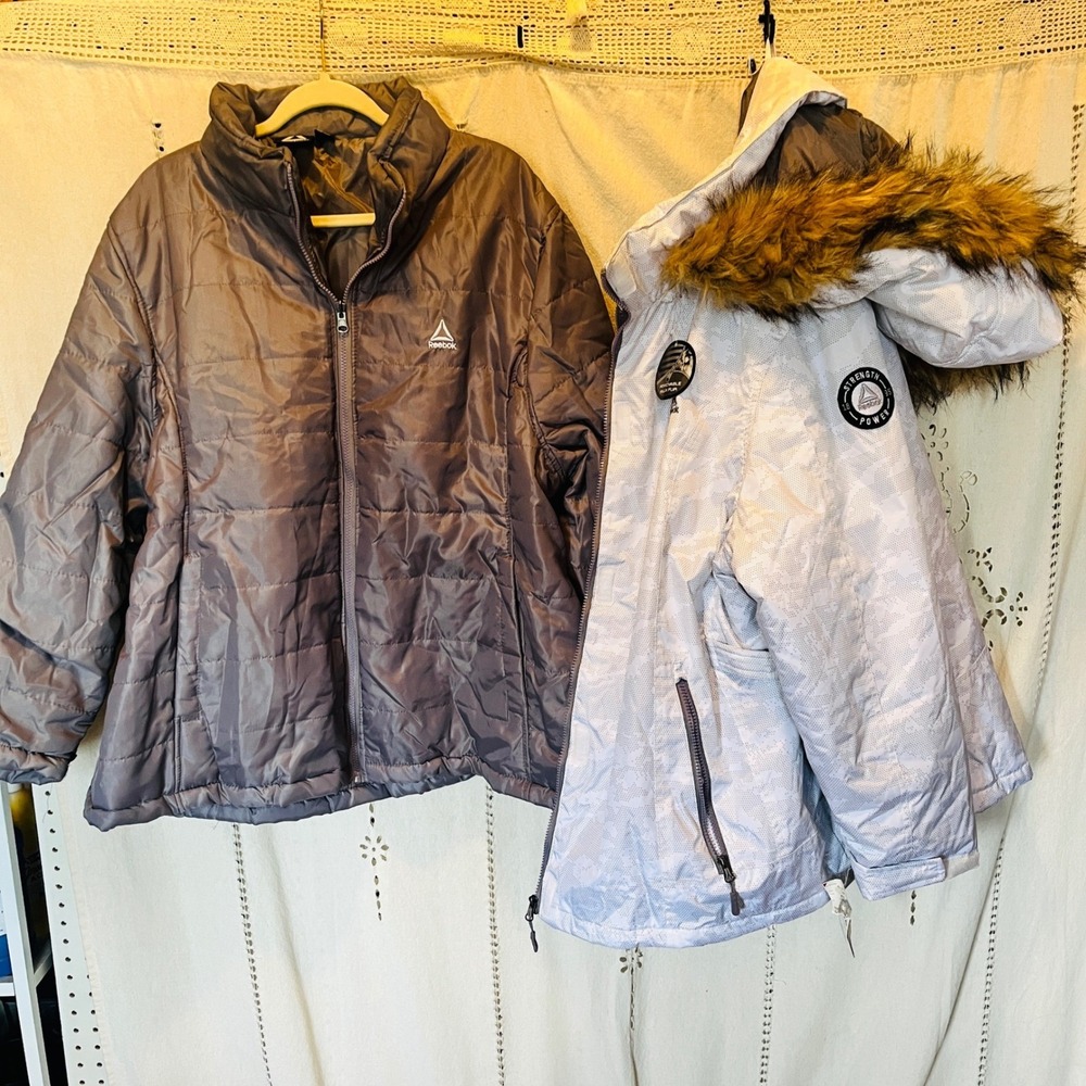 NWT Rare Women's Reebok 3-in-1 Ski Jacket Zip Liner White Dot Camo Fur Hood 3X